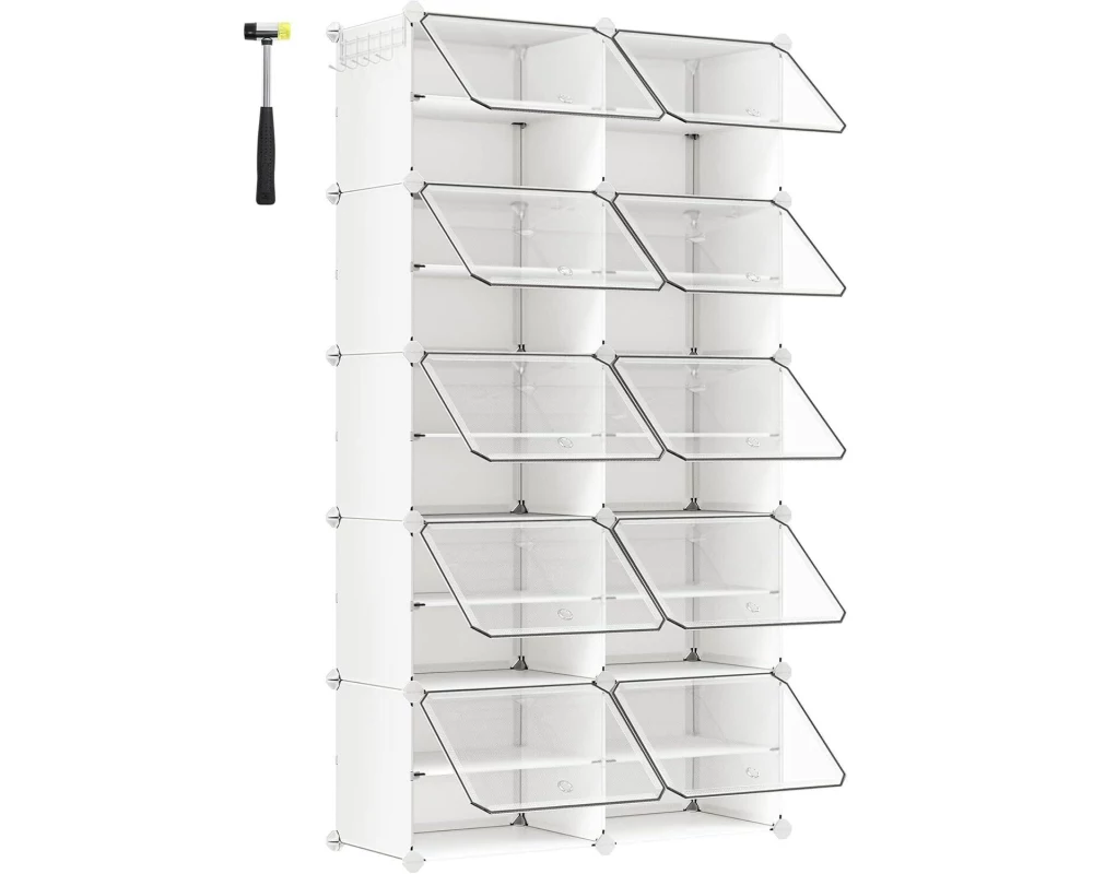 Songmics Schuhregal 82 x 152 cm, Weiss, 10er Set