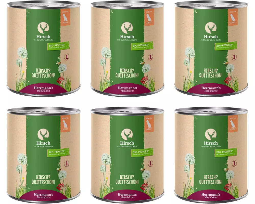 Herrmann's Nassfutter Hirsch mit Kartoffel und Quitte 6 x 800 g