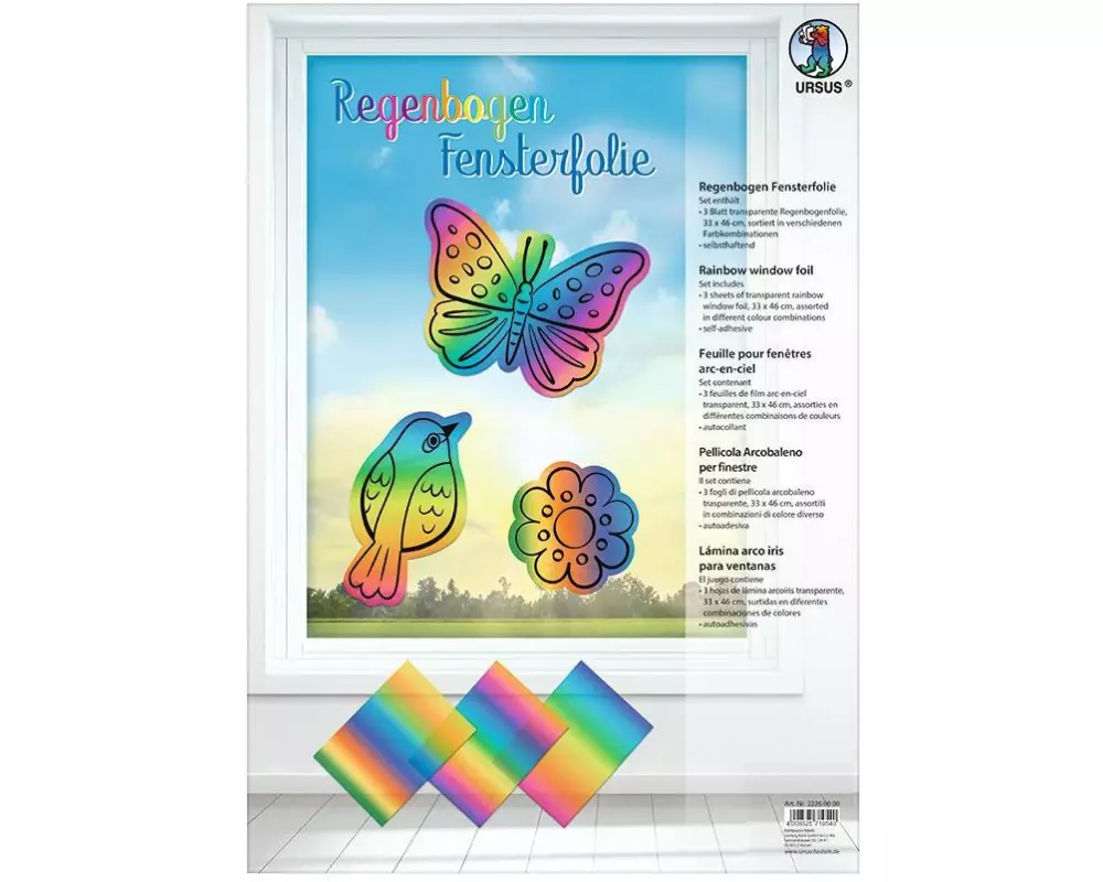 URSUS Fensterfolie 33 x 46 cm Regenbogen, 3 Folien