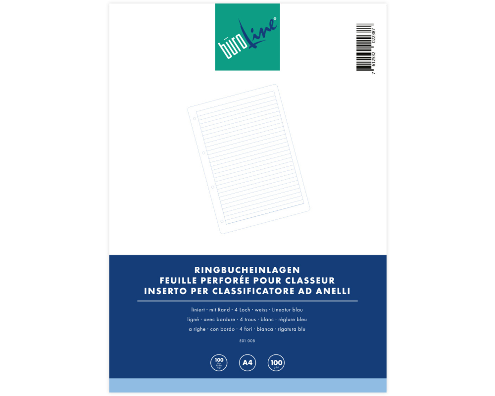 BÜROLINE Ringbucheinlagen A4 501008 liniert,9mm, 100g 100 Blatt