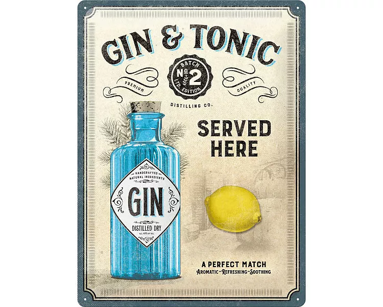 Blechschild. Open Bar / Gin & Tonic Served Here