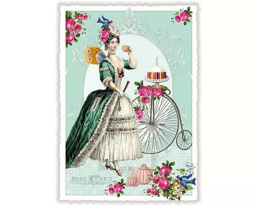 Postkarte / Fee mit Fahrrad / hoch / blanko