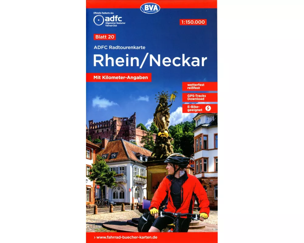 ADFC-Radtourenkarte 20 Rhein /Neckar 1:150.000, reiß- und wetterfest, E-Bike geeignet, GPS-Tracks Download, mit Bett+Bike Symbolen, mit Kilometer-Anga