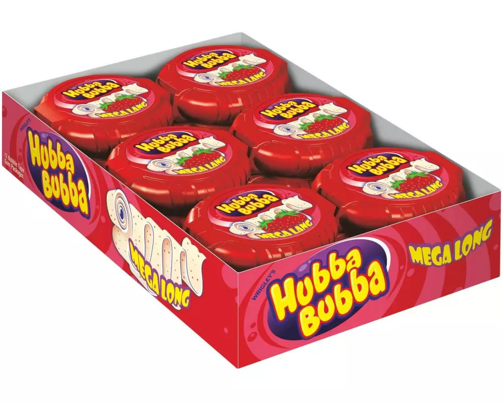Hubba Bubba Kaugummi Rolle Mega Lang Erdbeere 12 x 56 g