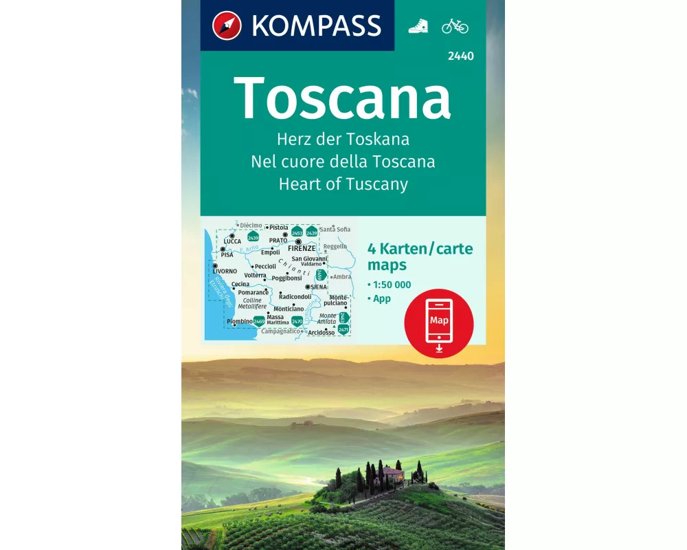 KOMPASS Wanderkarten-Set 2440 Toscana, Herz der Toskana, Nel cuore della Toscana, Heart of Tuscany (4 Karten) 1:50.000