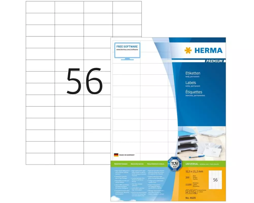HERMA Universal-Etiketten Premium 4609 52.5 x 21.2 mm, 200 Blatt
