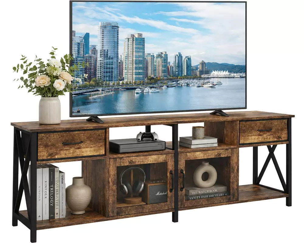 relaxdays TV-Tisch 180 x 40 cm, Braun/Schwarz