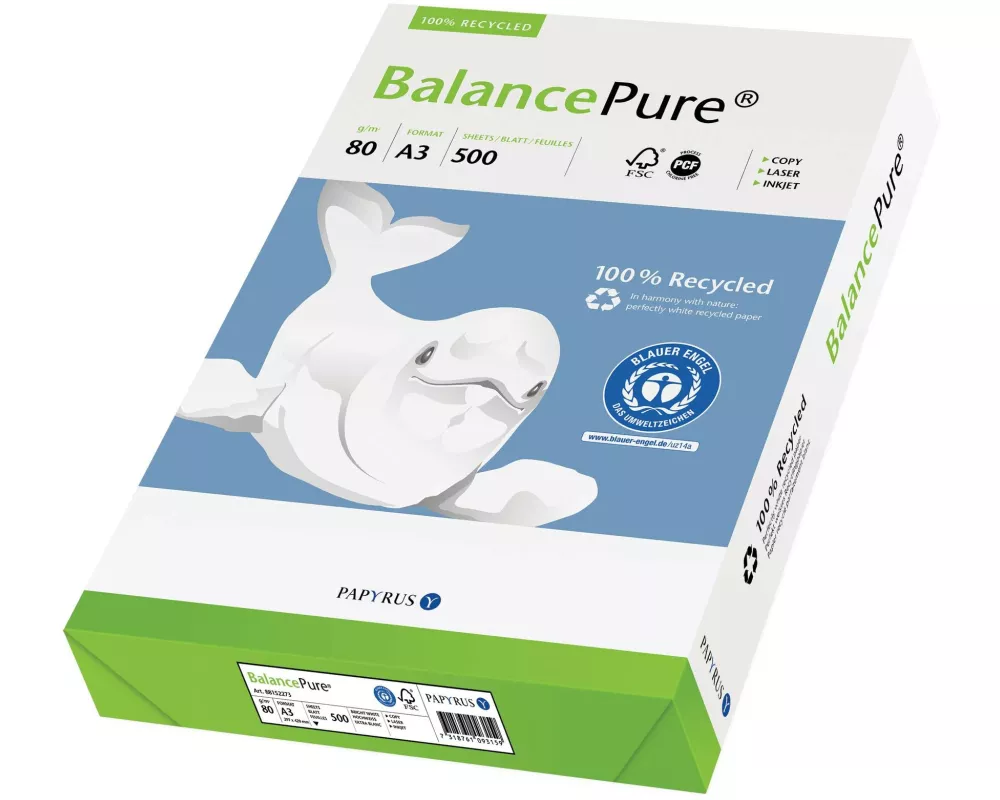 Balancepure Kopierpapier A3, Hochweiss, 80 g/m², 500 Blatt