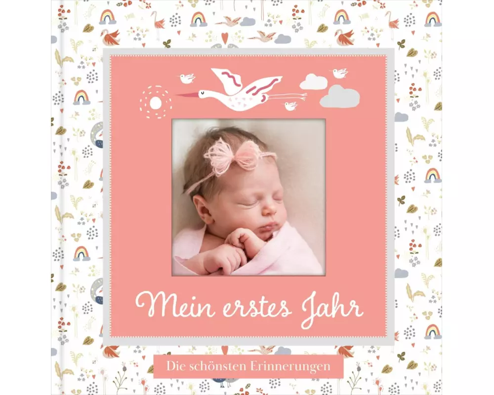Babyalbum mit Fensterausschnitt für das 1. Lebensjahr zum Eintragen der schönsten Momente und Erinnerungen mit Platz für Fotos | für Mädchen