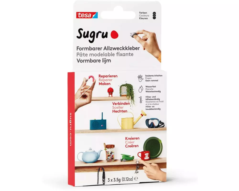 Sugru by Tesa Formbarer Allzweckkleber 3 x 3,5 g, Schwarz