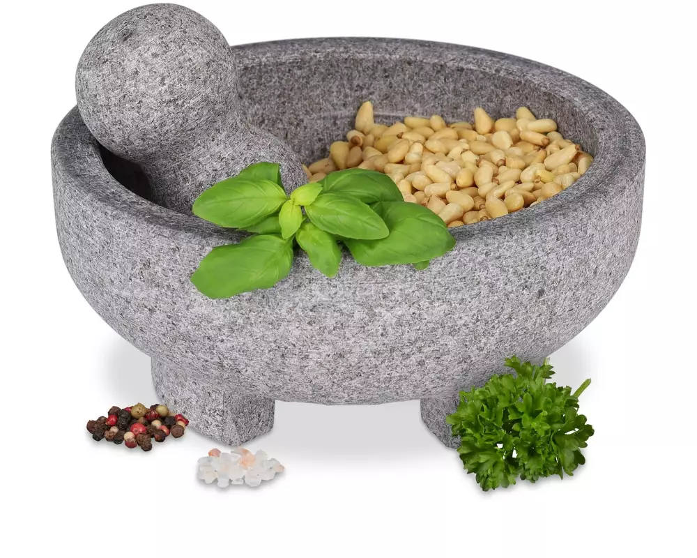 relaxdays Mörser mit Stössel 20 cm, Granit
