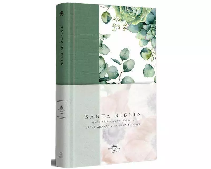 Biblia RVR 1960 letra grande Tapa dura y tela verde con flores tamaño manual / Bible RVR 1960 Handy Size Large Print Hardcover Cloth with Green Floral