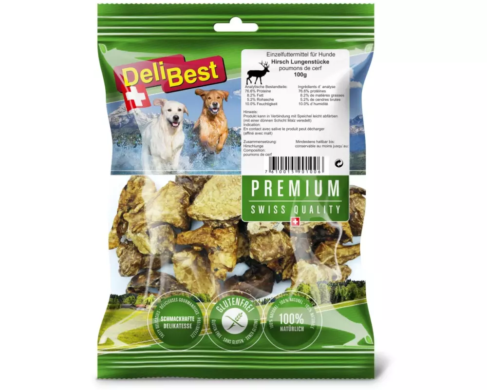 DeliBest Kausnack Premium Hirschlungenstücke, 100 g