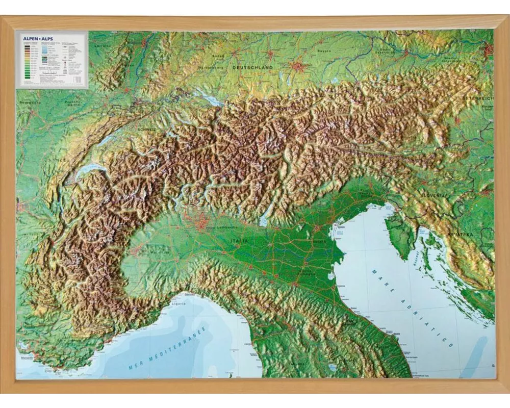 Relief Alpen 1:1.2MIO mit Naturholzrahmen