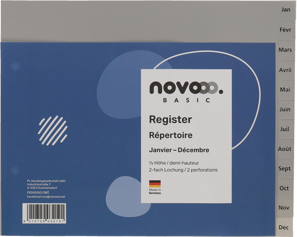 NOVOOO Register PP 1/2 Höhe 40974 grau Jan-Déc FR