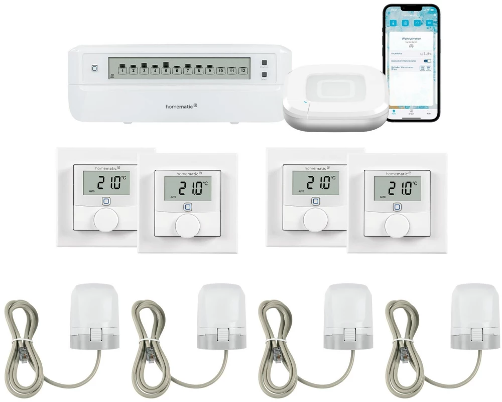 Homematic IP Fussboden Kit 4x Wandthermo, 4x Stellantrieb Acces2 Aktor