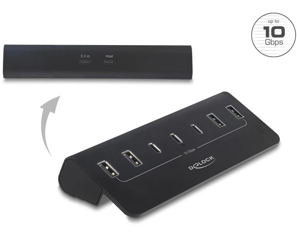 Delock USB Hub 10 Gbps, 3 USB Type-C, 4 USB Typ-A, Metall