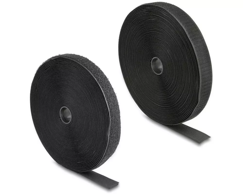 Delock Klettband 15m x 25mm Strapazierfähig Schwarz