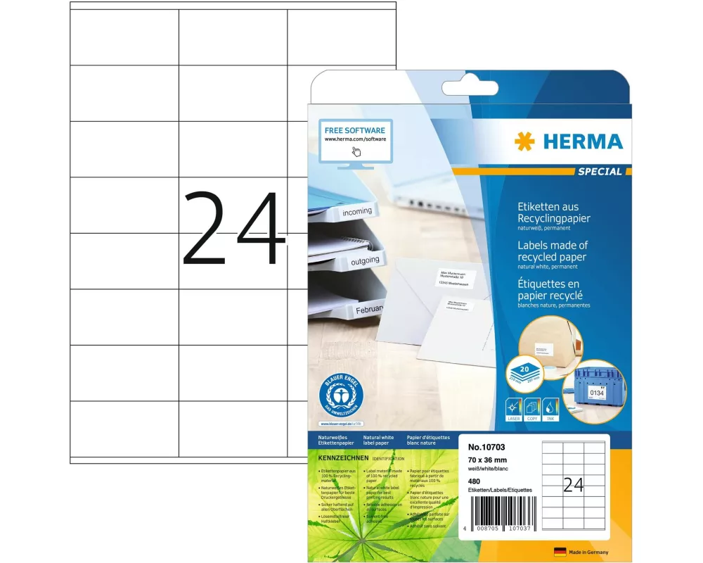 HERMA Universal-Etiketten 70 x 36 mm, 20 Blatt