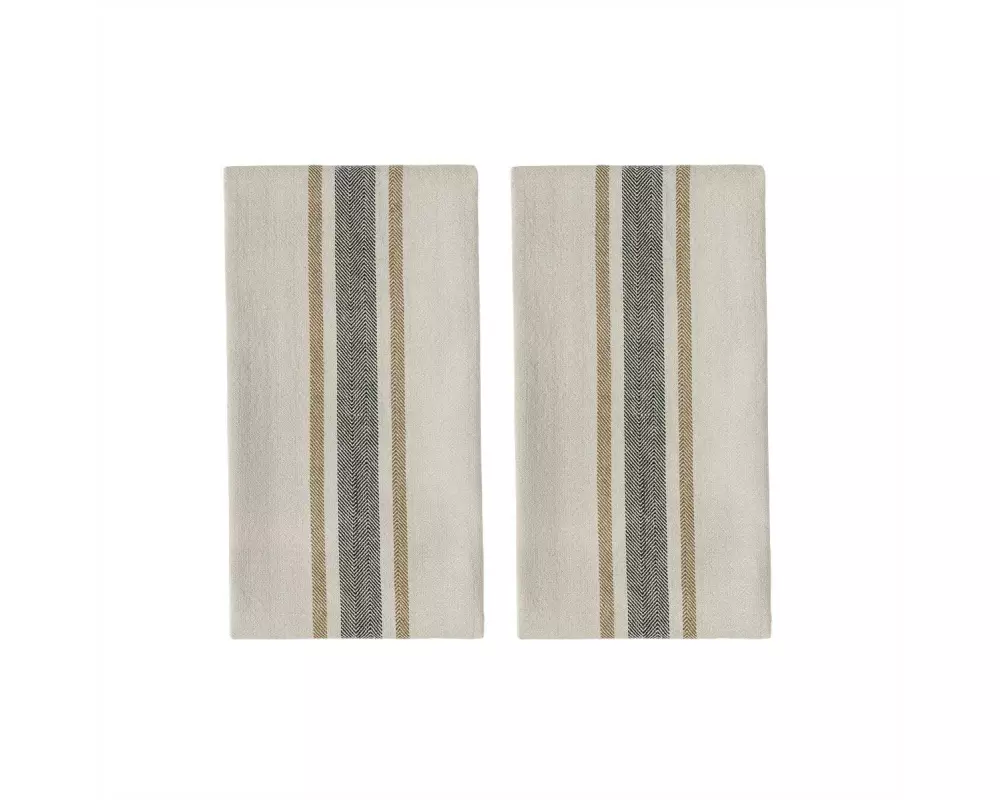 OYOY Geschirrtuch-Set Linu 2 Stück, Beige/Schwarz