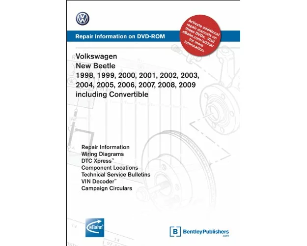 Volkswagen New Beetle 1998, 1999, 2000, 2001, 2002, 2003, 2004, 2005, 2006, 2007, 2008 2009: Repair Manual on DVD-ROM: Including Convertible