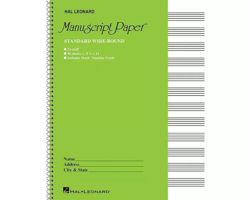 Standard Wirebound Manuscript Paper Green Cover 12 Staves Per Page Music Notation Guide for Composers Students and Musicians Hal Leonard Spiral-Bound