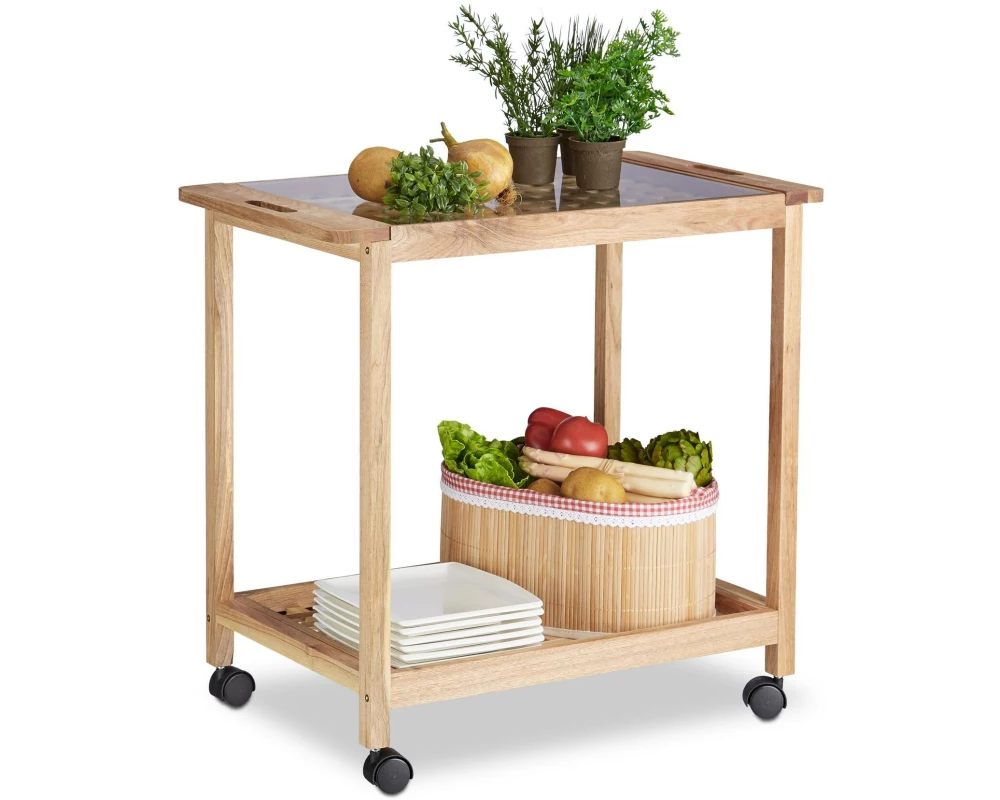 relaxdays Küchenwagen 66 x 62 x 38 cm, Schwarz/Braun
