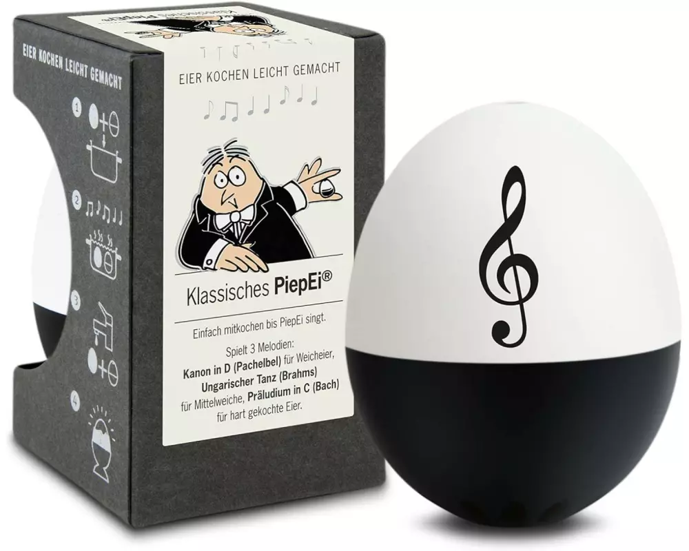 PiepEi Küchentimer Singende Eieruhr Klassisch, Schwarz / Weiss