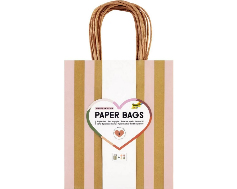 Folia Paper Bags M 8 Stück,18 x 8 x 21 cm, 4 Motive sortiert