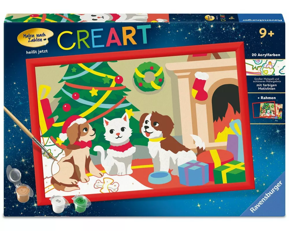 CreArt, Malen nach Zahlen Kinder - Pfoten-Weihnachten