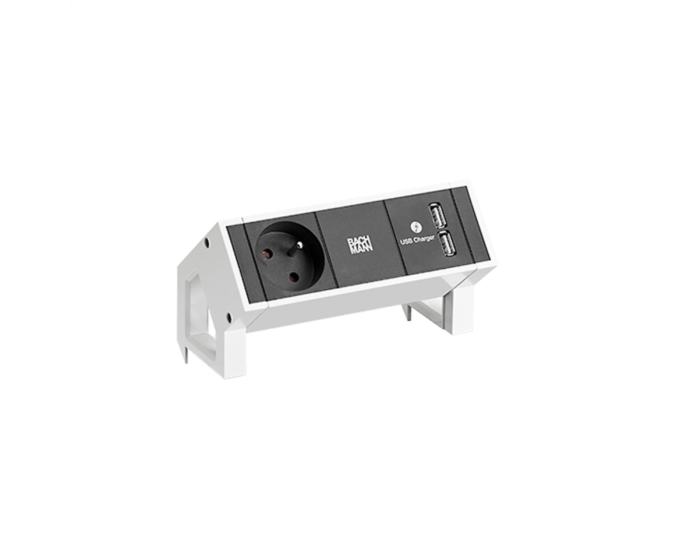 BACHMANN DESK2 1xUTE 1xUSB Charger 0,2m GST18 RAL9010