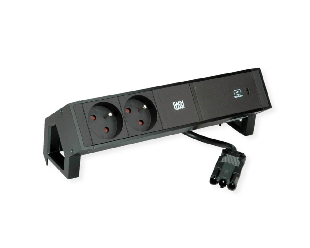 BACHMANN DESK2 2xUTE 1xUSB C 60W 0,2m GST18 RAL9005
