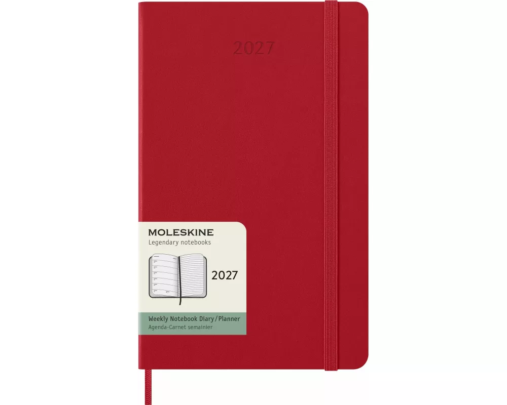 Moleskine 12 Monate Wochen Notizkalender 2027, Large/A5, 1 Wo = 1 Seite, rechts linierte Seite, fester Einband, scharlachrot
