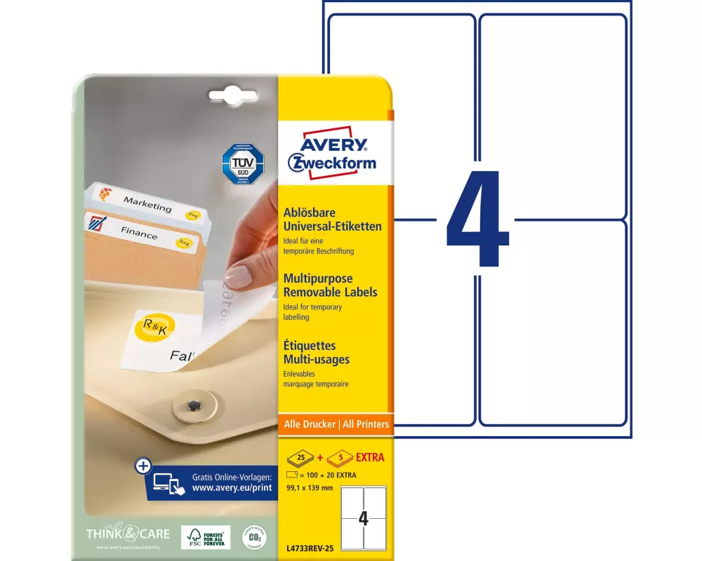 Avery Zweckform Universal-Etiketten Stick + Lift 99.1 x 139 mm, 30 Blatt