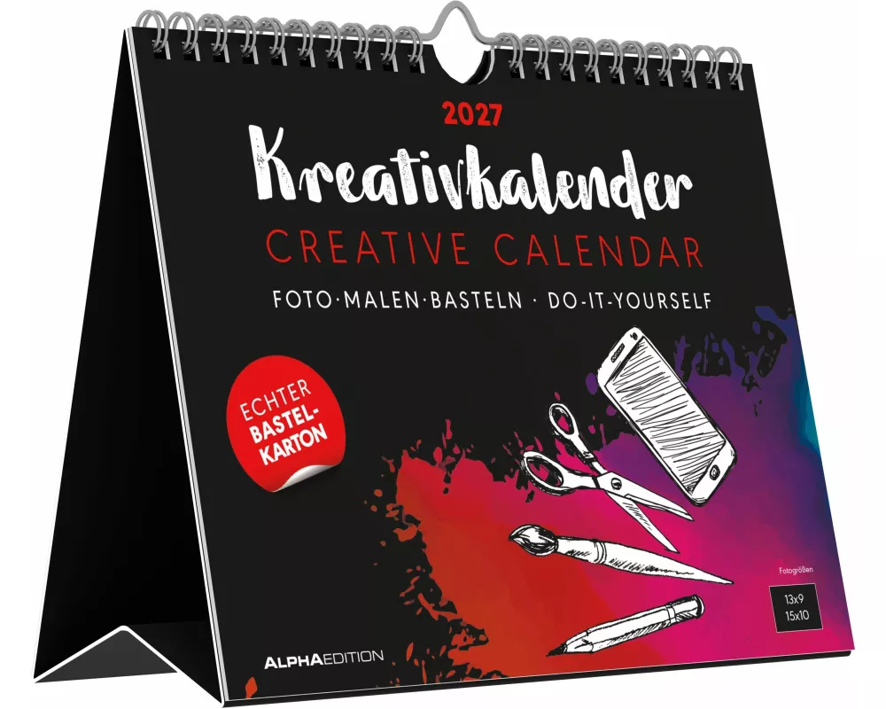 Kreativkalender Tischaufsteller quer schwarz 2027