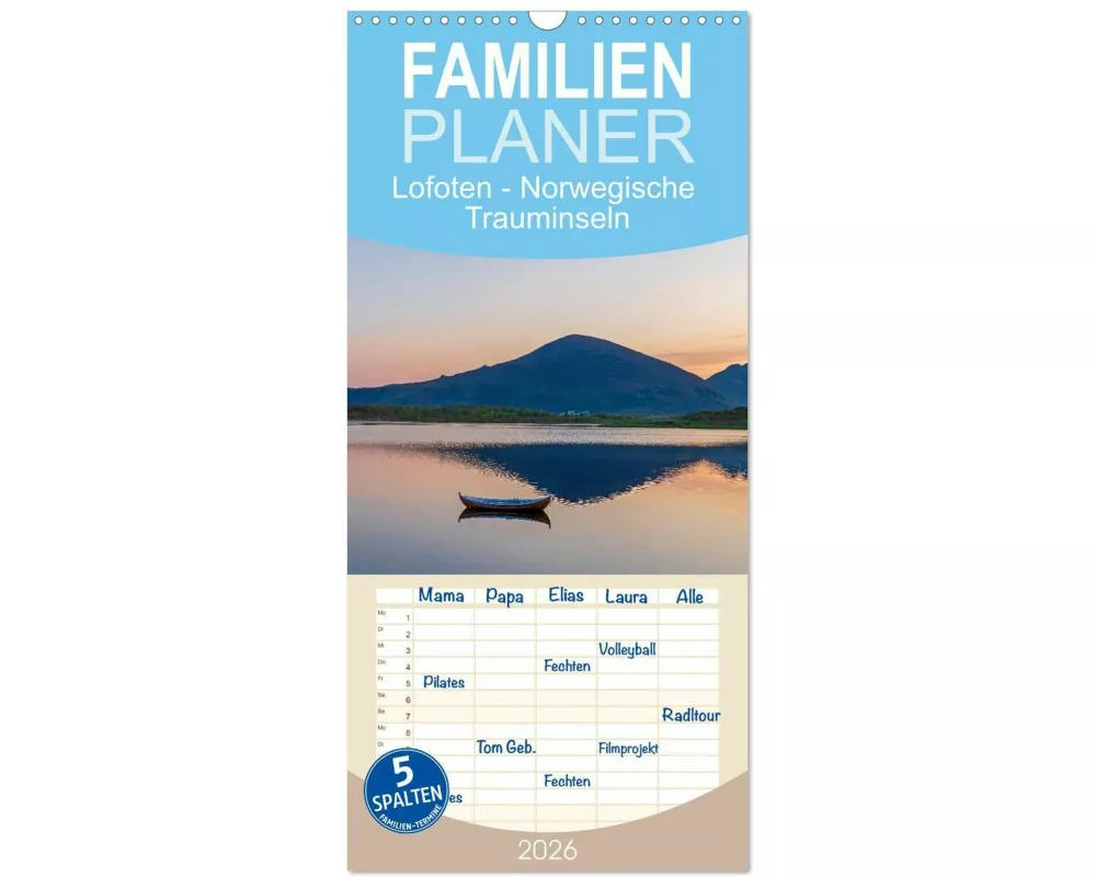 Familienplaner 2026 - Lofoten - Norwegische Trauminseln mit 5 Spalten (Wandkalender, 21 x 45 cm) CALVENDO