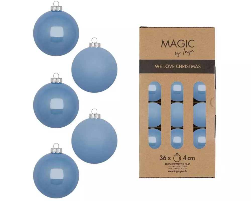 INGES CHRISTMAS DECOR Weihnachtskugel 4 cm Blau, 36 Stück