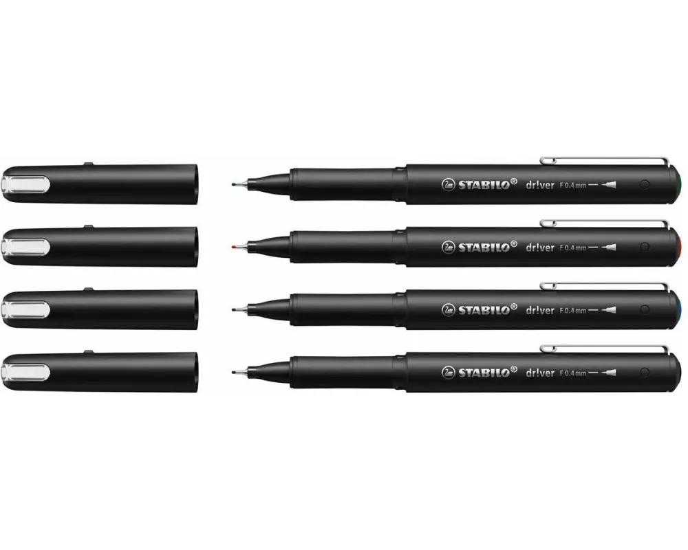STABILO Fineliner Driver fine 0.4 mm, 4er Etui