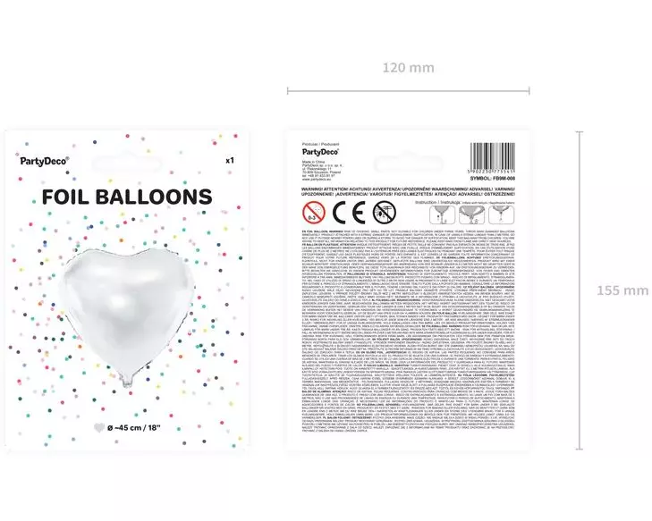 Partydeco PartyDeco Folienballon Herz Weiss Weiss
