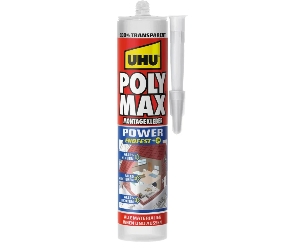 UHU Montagekleber POLY MAX POWER Transparent 300 ml, Transparent