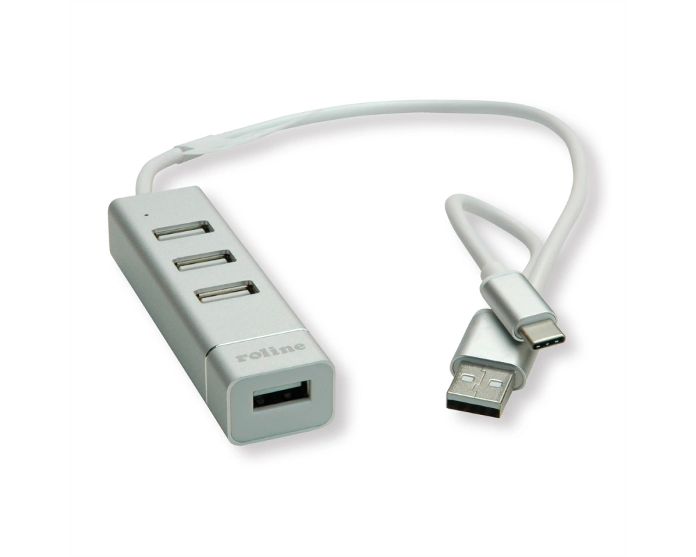 ROLINE USB 2.0 Notebook Hub, 4 Ports, Typ A+C Anschlusskabel