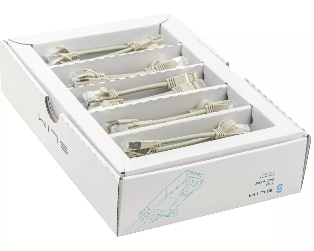 SLIM Slimpatchkabel RJ-45, Cat 6A, U/FTP, 0.1 m, Grau, 50-Pack
