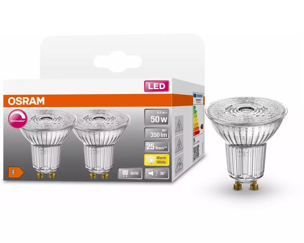 OSRAM Lampe Superstar Par 16 36 °, 4.5W, GU10, Warmweiss, 2 Stück