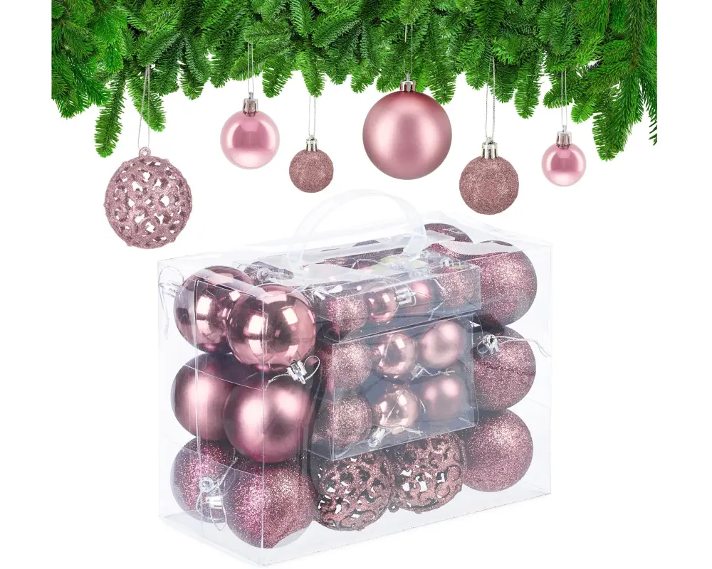 relaxdays Weihnachtskugeln im 50er-Set Rosa-Silber Rosa/Silber