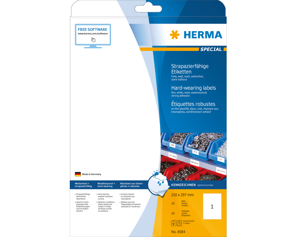 HERMA Folienetiketten 210x297mm 4584 weiss,PP matt 10 Stk./10 Bl.