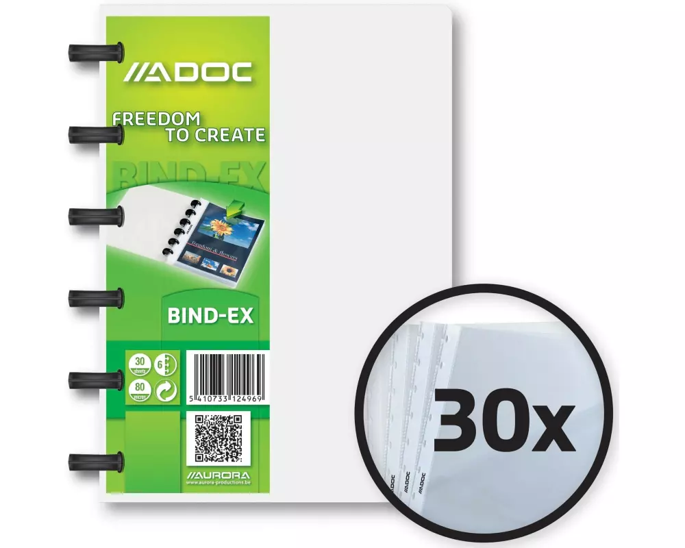 Adoc Sichtbuch Bind-Ex A6, 30 Taschen, Transparent