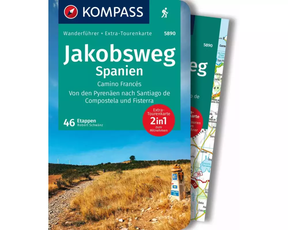 KOMPASS Wanderführer Jakobsweg Spanien, Camino Francés. Von den Pyrenäen nach Santiago de Compostela und Fisterra, 60 Etappen mit Extra-Tourenkarte