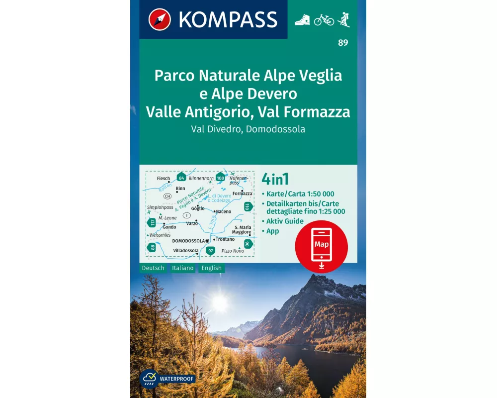 KOMPASS Wanderkarte 89 Parco Naturale Alpe Veglia e Alpe Devero, Valle Antigorio, Val Formazza, Val Divedro, Domodossola 1:50.000