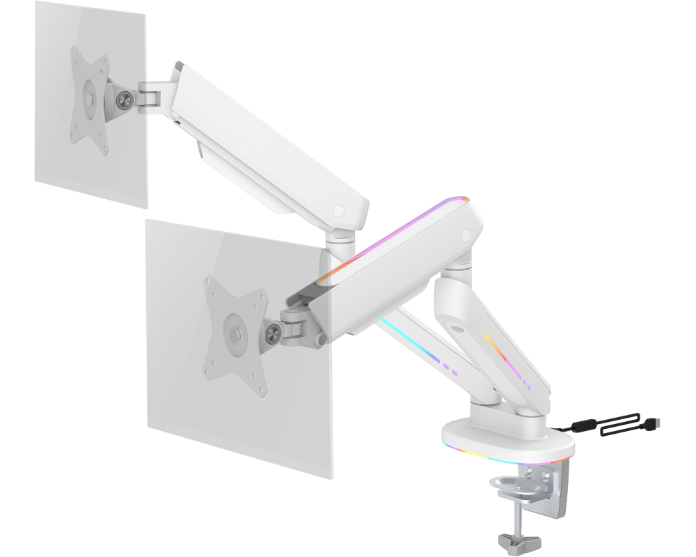 DELTACO RGB Dual Monitor Arm GAM-135-W remote Ctrl. White