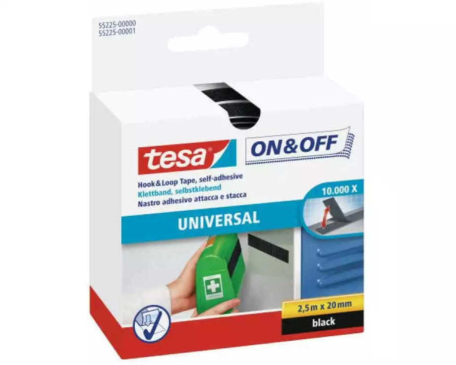 tesa Klettband-Rolle On & Off 20 mm x 2.5 m, Schwarz